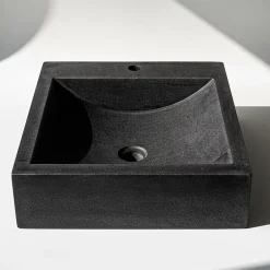 Vasque à poser carrée en basalte noir L.45 x H.10 x P.45 cm, Casa Linea Alba* Vasque À Poser