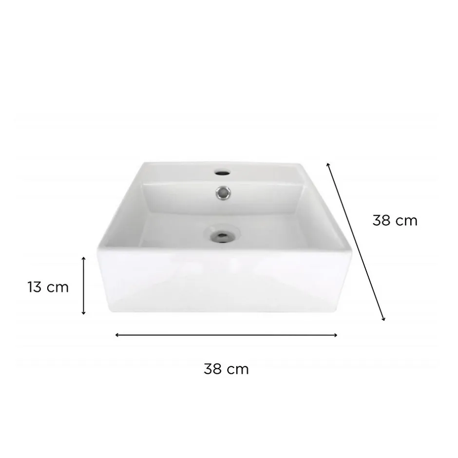 Mob-In Vasque à poser carrée en céramique blanche 38cm