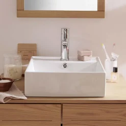 Mob-In Vasque à poser carrée en céramique blanche 38cm