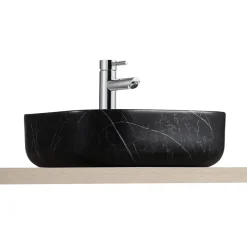 Homesight Vasque à poser carrée gamme Lou en céramique imitation marbre noir l.37 x P.37 x H.12 cm* Vasque À Poser