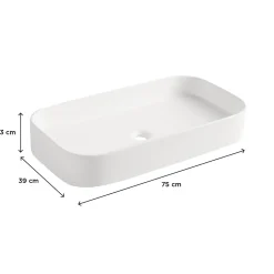 Homesight Vasque à poser en céramique l.75 x H.13 x P.39 cm, blanc mat, Josy