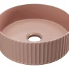Vente-unique Vasque à poser en céramique striée ronde - Rose mat - 36 cm - PEDARA* Vasque À Poser