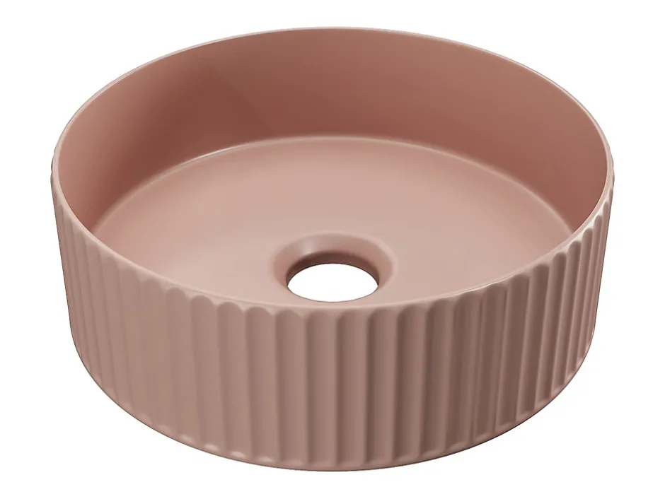 Vente-unique Vasque à poser en céramique striée ronde - Rose mat - 36 cm - PEDARA* Vasque À Poser