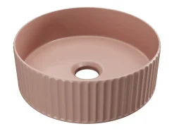 Vente-unique Vasque à poser en céramique striée ronde - Rose mat - 36 cm - PEDARA* Vasque À Poser