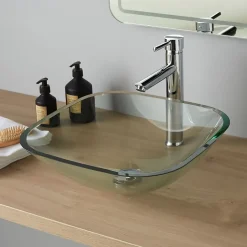 Planète Bain Vasque à poser en verre carrée 42 x 42