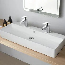 Planète Bain Vasque à poser ou à suspendre double robinet grande taille 110 x 42 cm - Regus* Vasque À Poser