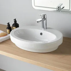 Planète Bain Vasque à poser ou semi encastrable ovale en céramique - Ajaccio