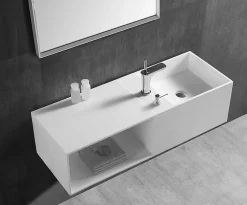 Bernstein Vasque à poser ou vasque murale 110x40x30cm en fonte minérale avec espace de rangement - Blanc - TWG36