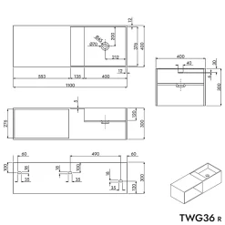 Bernstein Vasque à poser ou vasque murale 110x40x30cm en fonte minérale avec espace de rangement - Blanc - TWG36