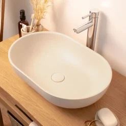 Homesight Vasque à poser ovale béton beige l.53 x H.13 cm Emmy