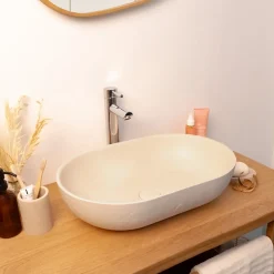 Homesight Vasque à poser ovale béton beige l.53 x H.13 cm Emmy