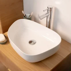 Homesight Vasque à poser ovale céramique blanc brillant l.48 x H.13 cm Pebble* Vasque À Poser