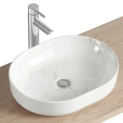 Homesight Vasque à poser ovale céramique imitation marbre blanc Lou* Vasque À Poser