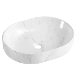 Homesight Vasque à poser ovale céramique imitation marbre blanc Lou* Vasque À Poser