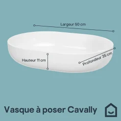 GoodHome Vasque à poser ovale céramique blanc brillant Cavally* Vasque À Poser