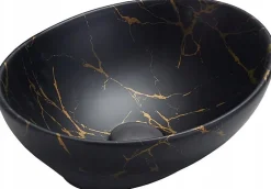 Silla Global Vasque à poser ovale, céramique 40,5x33x14 cm Marbre noir/doré* Lavabo