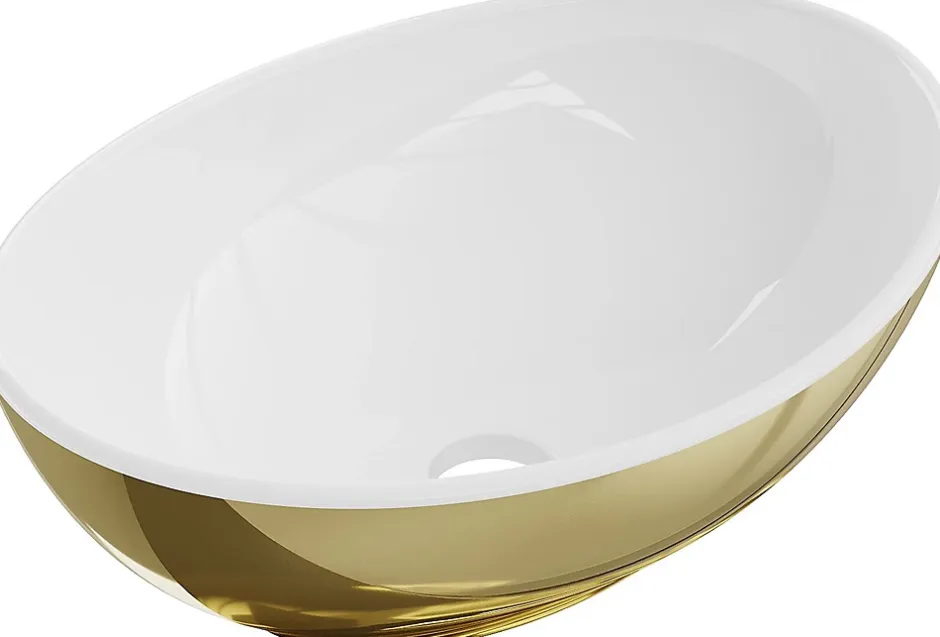 Silla Global Vasque à poser ovale, céramique 40,5x33x14 cm Blanc/or