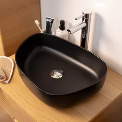 Homesight Vasque à poser ovale céramique noir mat l.48 x H.13 cm Pebble