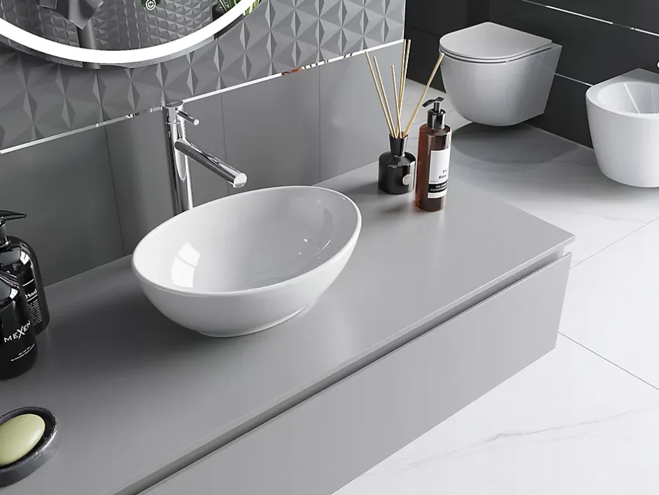 Silla Global Vasque à poser ovale, céramique 40,5x33x14 cm Blanc