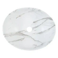 Kerra Vasque à poser ovale en ceramique PAT finition marbre blanc 41 x 33 cm* Vasque À Poser