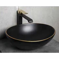 Kerra Vasque à poser ovale en ceramique FORMOZA noir lisere dore 41.5 x 33.5 cm