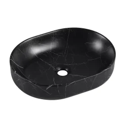 Homesight Vasque à poser ovale gamme Lou en céramique imitation marbre noir l.48 x P.37 x H.12 cm* Vasque À Poser