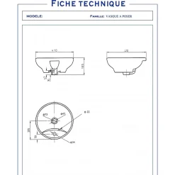 Planète Bain Vasque à poser porcelaine blanche 41cm- Rebords fins