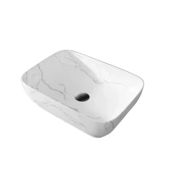 Aurlane Vasque à poser Rectangle en Céramique Blanche Mat Effet Marbre - 45,5x32,5x13 cm - WHITE MARBLE* Vasque À Poser