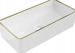 Silla Global Vasque à poser rectangulaire, céramique 46,5x23,5x12 cm Blanc/or* Lavabo