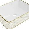 Silla Global Vasque à poser rectangulaire, céramique 48x37x13 cm Blanc/or* Lavabo