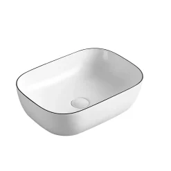 Stano Vasque à poser rectangulaire en ceramique CUARTO 3 coloris 45.5 x 32.5 cm Blanc lisere noir