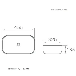 Stano Vasque à poser rectangulaire en ceramique CUARTO 3 coloris 45.5 x 32.5 cm Blanc lisere noir