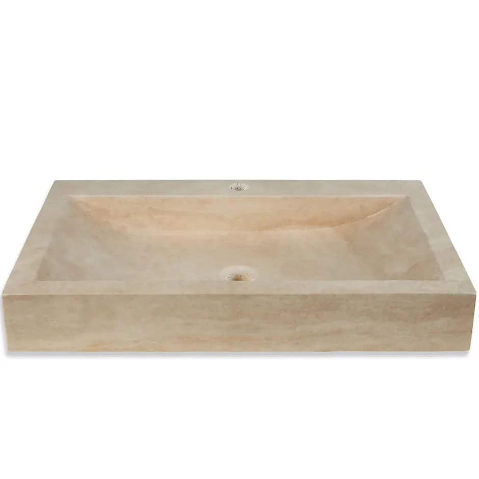 Ro'Ma Nature Vasque à poser rectangulaire Travertin Beige 70x45x10 cm avec perçage -* Vasque À Poser