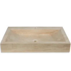 Ro'Ma Nature Vasque à poser rectangulaire Travertin Beige 70x45x10 cm avec perçage -* Vasque À Poser