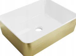 Silla Global Vasque à poser rectangulaire, céramique 48x37x13 cm Blanc/or