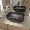 Aurlane Vasque à poser rectangulaire en céramique noire mat effet marbre 46x32x13.5 cm - BLACK MARBLE* Vasque À Poser