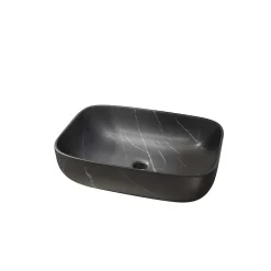 Aurlane Vasque à poser rectangulaire en céramique noire mat effet marbre 46x32x13.5 cm - BLACK MARBLE* Vasque À Poser