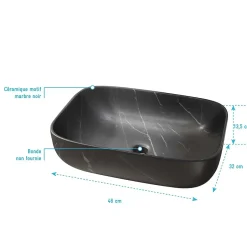Aurlane Vasque à poser rectangulaire en céramique noire mat effet marbre 46x32x13.5 cm - BLACK MARBLE* Vasque À Poser
