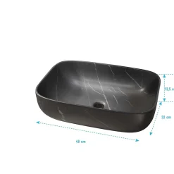 Aurlane Vasque à poser rectangulaire en céramique noire mat effet marbre 46x32x13.5 cm - BLACK MARBLE* Vasque À Poser