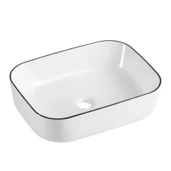 Homesight Vasque à poser rectangulaire céramique blanc et noir Kala* Vasque À Poser