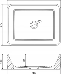 Silla Global Vasque à poser rectangulaire, céramique 48x37x13 cm Blanc