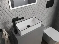Silla Global Vasque à poser rectangulaire, céramique 46,5x23,5x12 cm Blanc/Noir