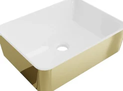 Silla Global Vasque à poser rectangulaire, céramique 48x37x13 cm Blanc/or* Lavabo