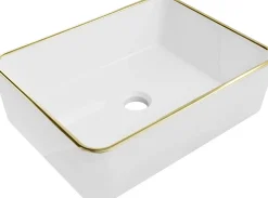 Silla Global Vasque à poser rectangulaire, céramique 48x37x13 cm Blanc/or