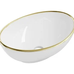 Silla Global Vasque à poser rectangulaire, céramique 40,5x33x14 cm Blanc/or* Lavabo