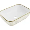 Silla Global Vasque à poser rectangulaire, céramique 45,5x32,5x13,5 cm Blanc/or* Lavabo