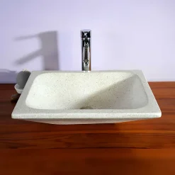 Autres Vasque à poser rectangulaire blanc pigmenté en Terrazzo pour salle de bain design* Vasque À Poser