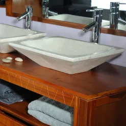Autres Vasque à poser rectangulaire blanc pigmenté en Terrazzo pour salle de bain design* Vasque À Poser