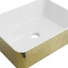 Silla Global Vasque à poser rectangulaire, céramique 48x37x13 cm Blanc/or