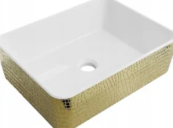 Silla Global Vasque à poser rectangulaire, céramique 48x37x13 cm Blanc/or